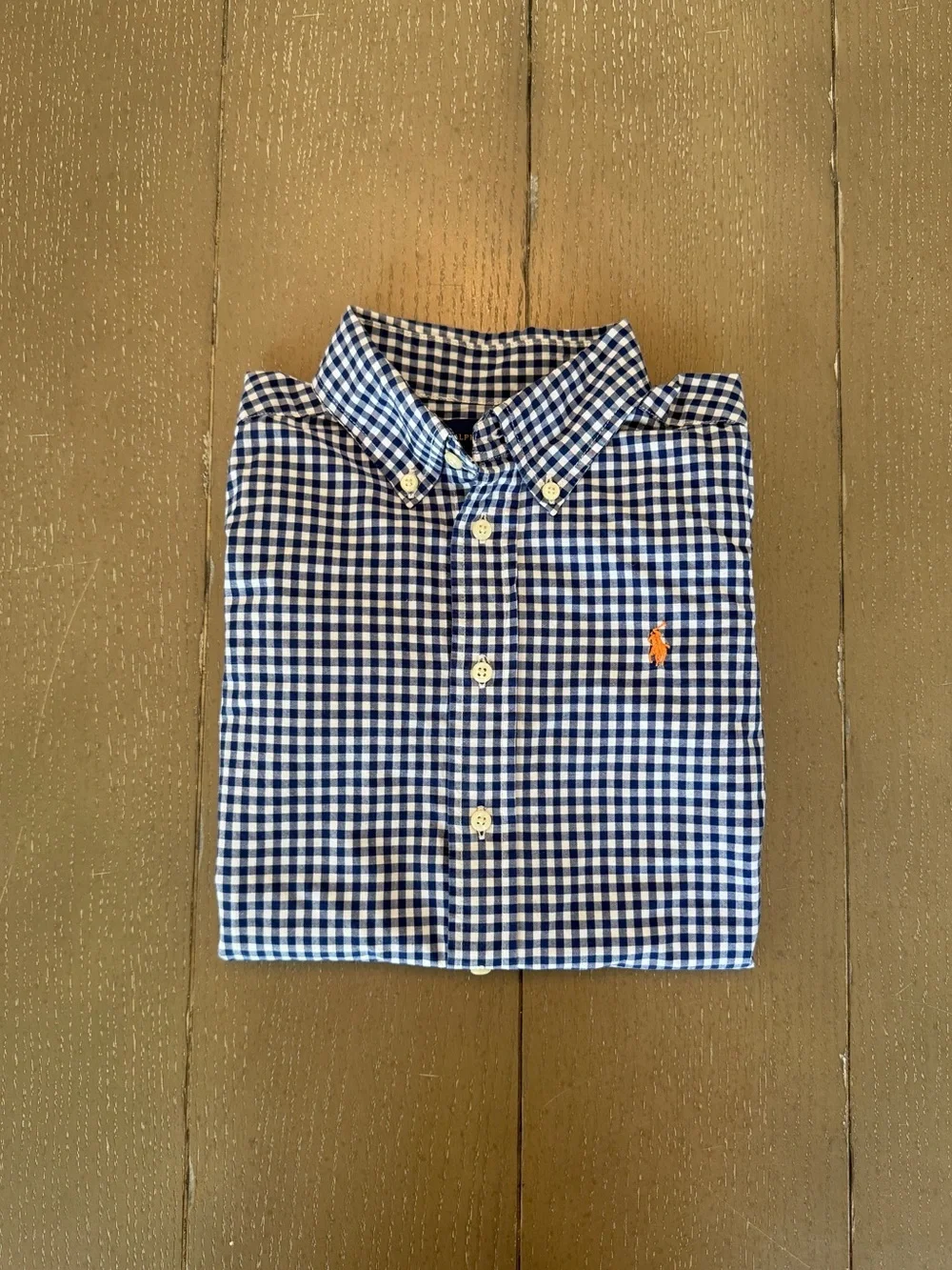 Ralph Lauren Boys’ Navy Checkered Plaid Long-Sleeve Polo Button Up • Size 5 (XS)